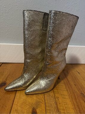 Katy Perry Collections Metallic Gold Pointed Mid-Calf Boots